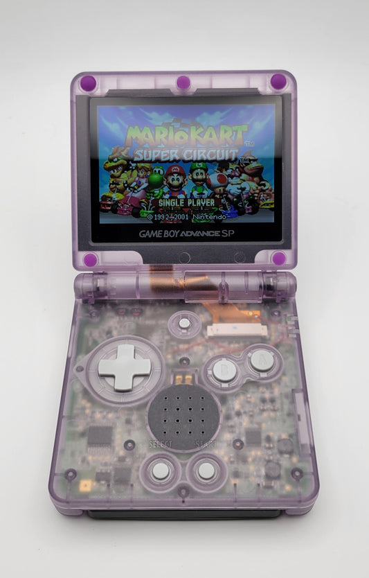 Custom Game Boy Advance SP – Clear Purple - IPS, USB-C, Full Recap, & More