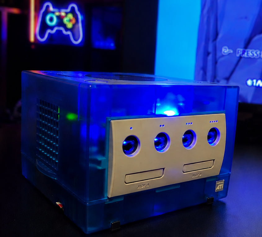 Picoloader GameCube (Transparent Blue Sky Shell DOL-001) With Blue LED
